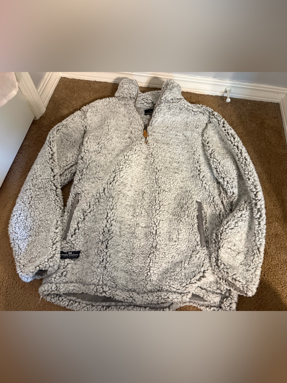 Simply Southern Light Gray Sherpa Quarter-Zip Pullover
